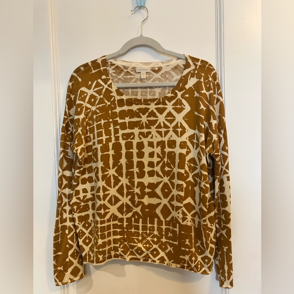 Beautiful brown and cream geometric women’s top,  Garnet Hill, Women’s M